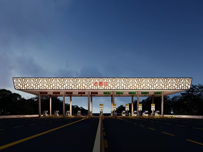 Modern Petrol Station With Illuminated Canopy And Fuel Pumps At Night 3d model