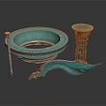 Stylish Household Items Blue Ceramic Bowl Gold Top Metal Candlestick Curved Ornament