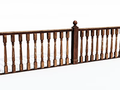 Traditional Wooden Railing With Vertical Balusters Top Rail And Decorative Finial 3d model