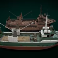 Two Vintage Fishing Boats With Green Brown Hulls And Deck Equipment