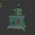 Vintage Blue And Silver Electrical Stove With Decorative Patterns And Chimney