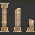 Classical Architectural Stone Columns In Different Heights Intact And Broken With Dark Background Reflection