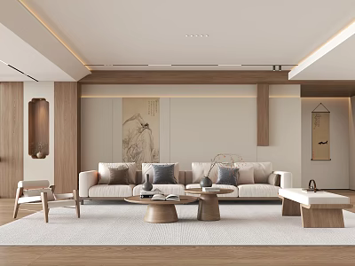 New Chinese Style Living Room Song Style Living Room Sofa Coffee Table Combination 3d model