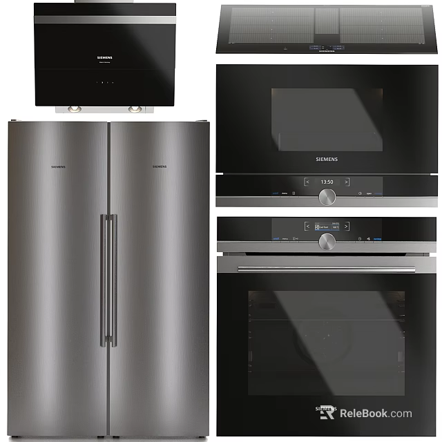 Modern Siemens Kitchen Appliances With Stainless Steel Refrigerator Microwave And Oven 3d model 