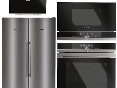 Modern Siemens Kitchen Appliances With Stainless Steel Refrigerator Microwave And Oven 3d model