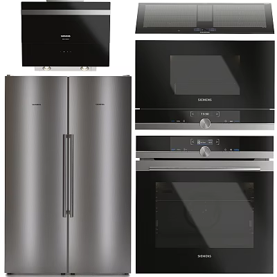 Modern Siemens Kitchen Appliances With Stainless Steel Refrigerator Microwave And Oven 3d model