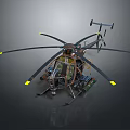 Military Style Helicopter With Multi Rotors Yellow Tipped Blades And Cockpit Details