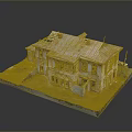 Detailed Miniature Old Building Model With Weathered Walls And Broken Roof