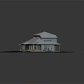 Detached Villa With Gray Roof Glass Covered Porch Green Lawn Flower Bushes And Driveway