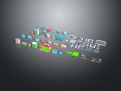 Colorful Building Models Showcasing Various Shapes And Urban Layout Elements 3d model