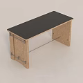 Simple Modern Office Desk With Wooden Tabletop And Metal Support Frame Structure Design