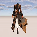 Elegant Black Long Coat With Gold Floral Patterns And White Pants Outfit Design