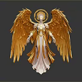 Majestic Detailed Angel Statue With Golden Wings Halo And White Robe