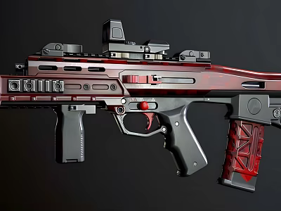 Modern Tactical Rifle With Red Black Finish Scope And Textured Grip 3d model
