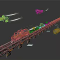 Sci Fi Transportation Scene With Orange Flying Vehicles Long Track And Train Like Cars