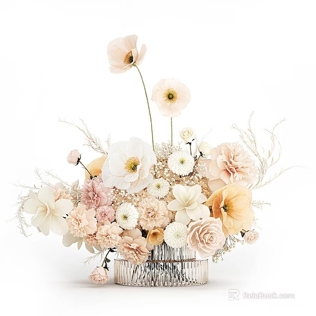 Elegant Vase Arrangement Featuring Mixed Soft Pastel Flowers And Greenery 3d model 