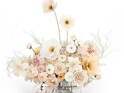 Elegant Vase Arrangement Featuring Mixed Soft Pastel Flowers And Greenery 3d model
