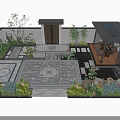 Courtyard Garden With Decorative Stone Patio Lush Greenery Water Feature And Wooden Pavilion