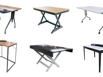 Various Modern Office Desk Designs With Wooden Metal Frame And Wheels 3d model