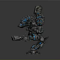 Mechanical Robot With Blue Illuminated Armor And Detailed Weapon Parts
