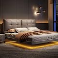 Modern Double Bedroom Interior With Upholstered Headboard Cozy Bedding And Warm Lighting