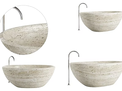Travertine Bathtubs With Faucet In Different Views 3d model
