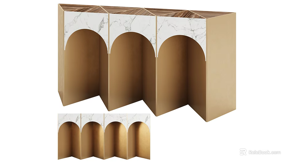 Stylish Modern Console Table With Marble Top And Arched Gold Frame Design 3d model 