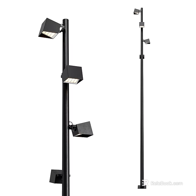 Black Outdoor Light Pole With Multiple Fixtures 3d model