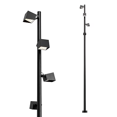 Black Outdoor Light Pole With Multiple Fixtures 3d model