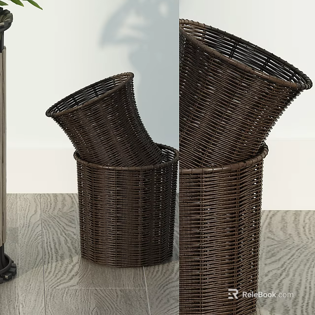 Modern Brown Woven Storage Baskets With Stackable Design For Home Organization Decor 3d model