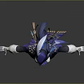 Game and Movie Character With Blue Hair Dark Outfit Ornate Headdress And White Gloves