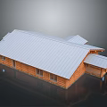 Wooden House Exterior Design With Metal Sloped Roof And Porch Extension Structure