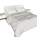 Modern Double Bed In Bedroom Interior With White Bedding Pillows And Nightstand