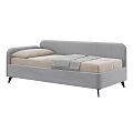 Modern Gray Fabric Double Bed With Curved Design Pillow Blanket And Black Legs