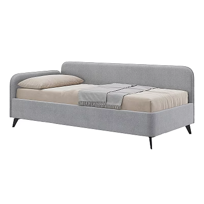 Modern Gray Fabric Double Bed With Curved Design Pillow Blanket And Black Legs 3d model
