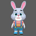 Cute Cartoon Rabbit With Gray Body Pink Ears Blue Eyes Striped Shirt And Blue Overalls