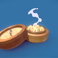 Open Bamboo Steamers With Steaming Hot Dumplings On Blue Background