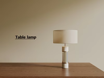 Modern Table Lamp with White Lampshade on Wooden Table Against Beige Background Wall 3d model