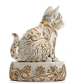 Ceramic Cat Figurine With Intricate Golden Patterns On Pedestal Base 3d model