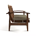 Natural Wooden Frame Lounge Chair With Slatted Backrest And Upholstered Seat Cushion