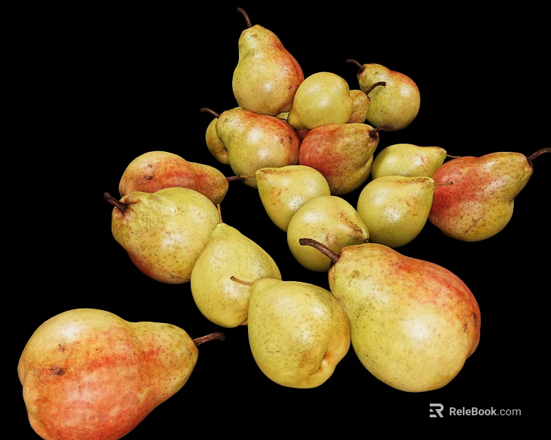 Fresh Ripe Yellow Green and Red Pears on Black Background 3d model 