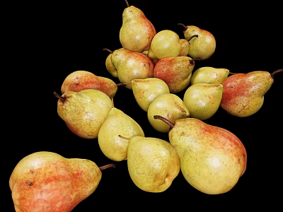 Fresh Ripe Yellow Green and Red Pears on Black Background 3d model