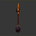 Ornate Orange And Purple Walking Stick With Curved Hook And Tassel Base
