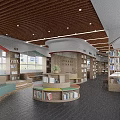 Kindergarten School Interior Design With Circular Layout Bookshelves And Colorful Activity Areas