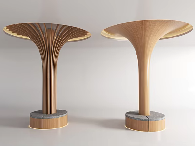 Modern Wooden Pillars With Elegant Curved Structure Gray Base And Round Tabletop 3d model