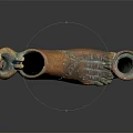 Ancient Bronze Shoe Shaped Vessel With Patina Handle Carved Design And Spout