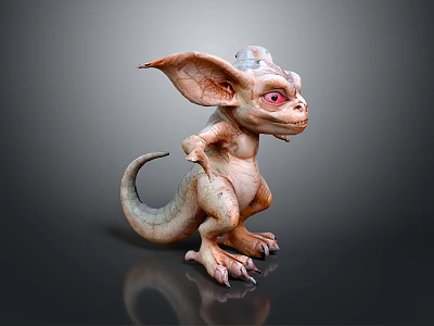 Game and Movie Character With Large Ears Red Eyes Scaly Skin And Curved Tail 3d model