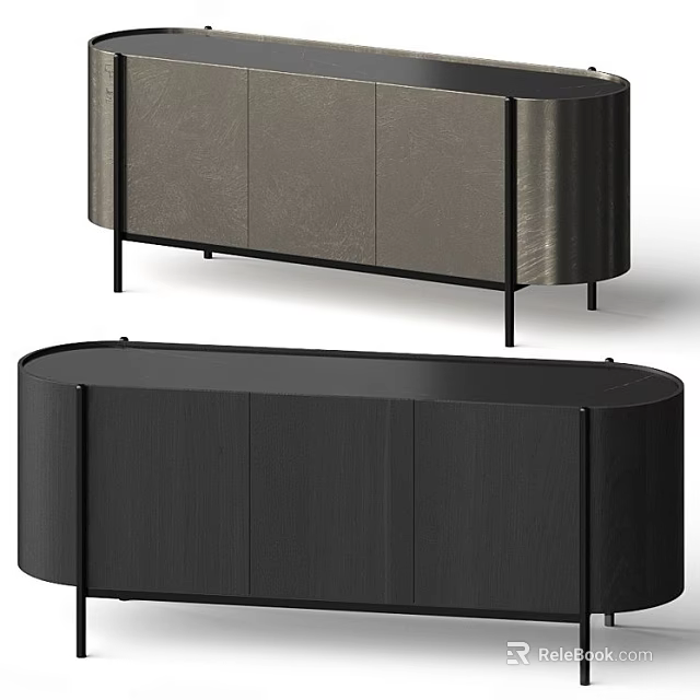 Modern TV Stand With Black Wooden Finish And Metal Legs Design 3d model 