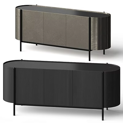 Modern TV Stand With Black Wooden Finish And Metal Legs Design 3d model