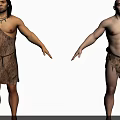 Two Men In Primitive Tribal Attire With Headdress And Animal Skin Clothing